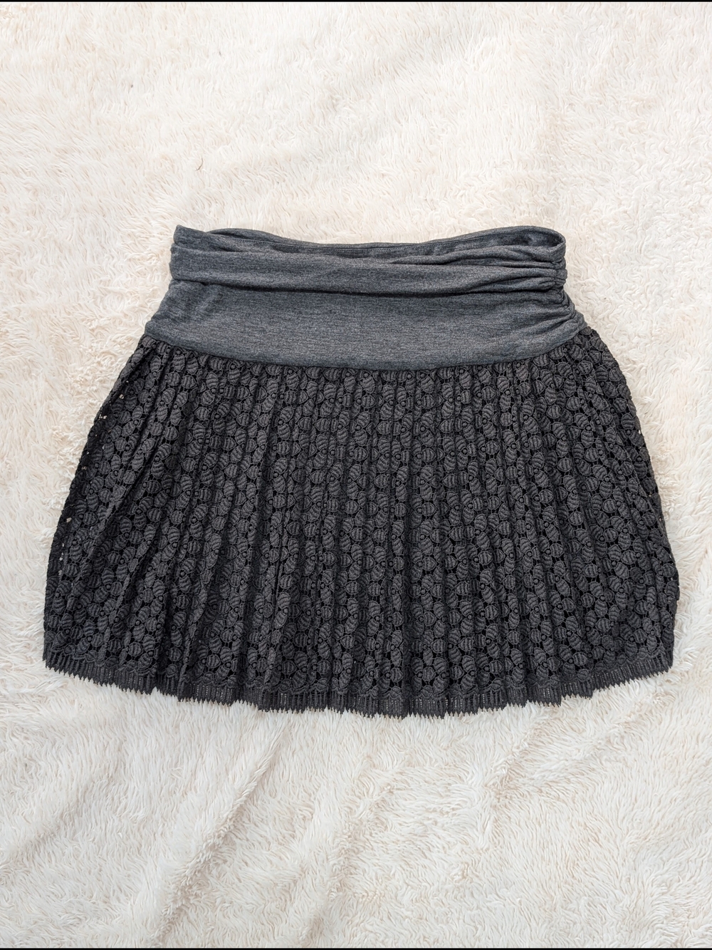 Diane Von Furstenberg Charcoal Grey Crochet Pleated Skirt